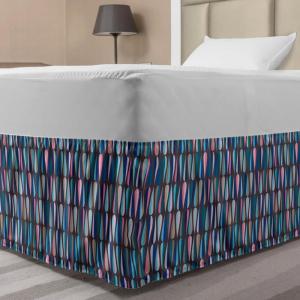 Ambesonne Christmas Elastic Bed Skirt, Tree Branches Spruce Leaves Balls Bells Cones Poinsettia Flowers Mistletoe Berry, Wrap Around Fabric Bedskirt Dust Ruffle for Bedroom, King, Ruby Green(Taupe Blue)
