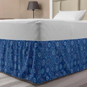 Ambesonne Christmas Elastic Bed Skirt, Tree Branches Spruce Leaves Balls Bells Cones Poinsettia Flowers Mistletoe Berry, Wrap Around Fabric Bedskirt Dust Ruffle for Bedroom, King, Ruby Green(Blue Indigo)