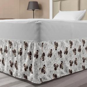 Ambesonne Christmas Elastic Bed Skirt, Tree Branches Spruce Leaves Balls Bells Cones Poinsettia Flowers Mistletoe Berry, Wrap Around Fabric Bedskirt Dust Ruffle for Bedroom, King, Ruby Green(Beige Brown)