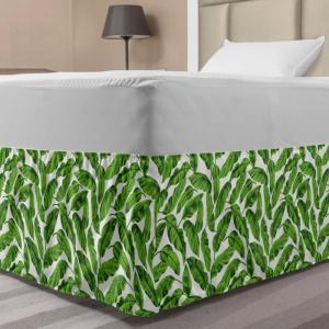 Ambesonne Christmas Elastic Bed Skirt, Tree Branches Spruce Leaves Balls Bells Cones Poinsettia Flowers Mistletoe Berry, Wrap Around Fabric Bedskirt Dust Ruffle for Bedroom, King, Ruby Green(Lime Green)