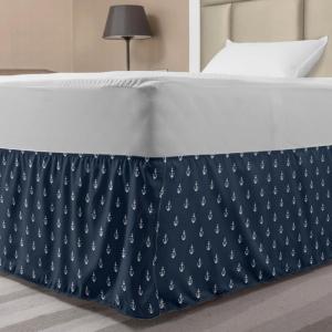 Ambesonne Christmas Elastic Bed Skirt, Tree Branches Spruce Leaves Balls Bells Cones Poinsettia Flowers Mistletoe Berry, Wrap Around Fabric Bedskirt Dust Ruffle for Bedroom, King, Ruby Green(White Blue)