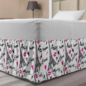 Ambesonne Christmas Elastic Bed Skirt, Tree Branches Spruce Leaves Balls Bells Cones Poinsettia Flowers Mistletoe Berry, Wrap Around Fabric Bedskirt Dust Ruffle for Bedroom, King, Ruby Green(Black and White)