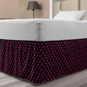 Ambesonne Christmas Elastic Bed Skirt, Tree Branches Spruce Leaves Balls Bells Cones Poinsettia Flowers Mistletoe Berry, Wrap Around Fabric Bedskirt Dust Ruffle for Bedroom, King, Ruby Green(Pink Black)