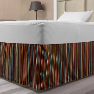 Ambesonne Christmas Elastic Bed Skirt, Tree Branches Spruce Leaves Balls Bells Cones Poinsettia Flowers Mistletoe Berry, Wrap Around Fabric Bedskirt Dust Ruffle for Bedroom, King, Ruby Green(Orange Black)