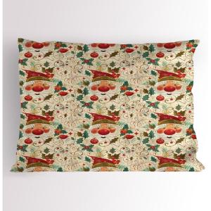 Ambesonne Christmas Pillow Sham, Santa Claus and Traditional Xmas Leaves Vintage Illustration Print, Decorative Standard Size Printed Pillowcase, 26″ X 20″, Beige Ruby and Green