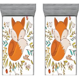 Ambesonne Ethnic 2 Pack Fitted Sheet, Southwestern Themed 3D Motif, Bed Cover All-Round Elastic Deep Pockets 2 Pieces, Package Contains 2 Twin Size Fitted Sheets, Blue Orange Beige(Dark Orange White)