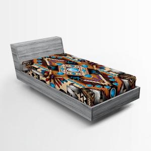Ambesonne Ethnic 2 Pack Fitted Sheet, Southwestern Themed 3D Motif, Bed Cover All-Round Elastic Deep Pockets 2 Pieces, Package Contains 2 Twin Size Fitted Sheets, Blue Orange Beige(Blue Orange Beige)