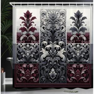 Ambesonne Floral Shower Curtain, Delicate Pink Bouquet of Spring Nature Blossoms Romantic Design Print, Cloth Fabric Bathroom Decor Set with Hooks, 69″ W x 84″ L, Rose Sage Green and White(Maroon and Dark Blue Grey)