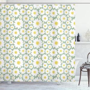 Ambesonne Floral Shower Curtain, Delicate Pink Bouquet of Spring Nature Blossoms Romantic Design Print, Cloth Fabric Bathroom Decor Set with Hooks, 69″ W x 84″ L, Rose Sage Green and White(Pale Green)