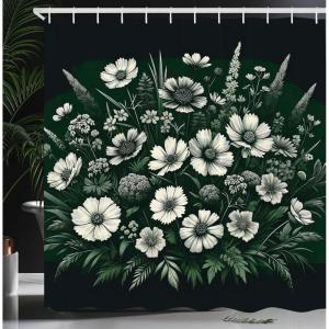 Ambesonne Floral Shower Curtain, Delicate Pink Bouquet of Spring Nature Blossoms Romantic Design Print, Cloth Fabric Bathroom Decor Set with Hooks, 69″ W x 84″ L, Rose Sage Green and White(Emerald Off White Grey)