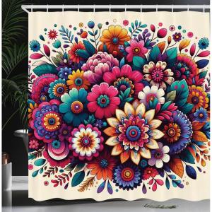 Ambesonne Floral Shower Curtain, Delicate Pink Bouquet of Spring Nature Blossoms Romantic Design Print, Cloth Fabric Bathroom Decor Set with Hooks, 69″ W x 84″ L, Rose Sage Green and White(Hot Pink Teal Multicolor)