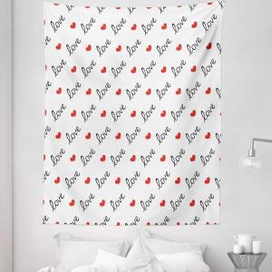 Ambesonne Love Tapestry, Love Valentines Day Calligraphy Illustration Ornament Illustration Art, Fabric Wall Hanging Decor for Bedroom Living Room Dorm, 30″ X 45″, Vermilion Black(88″L x 68″W)