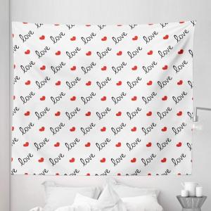Ambesonne Love Tapestry, Love Valentines Day Calligraphy Illustration Ornament Illustration Art, Fabric Wall Hanging Decor for Bedroom Living Room Dorm, 30″ X 45″, Vermilion Black(104″ X 88″)