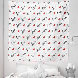 Ambesonne Love Tapestry, Love Valentines Day Calligraphy Illustration Ornament Illustration Art, Fabric Wall Hanging Decor for Bedroom Living Room Dorm, 30″ X 45″, Vermilion Black(88″L x 88″W)