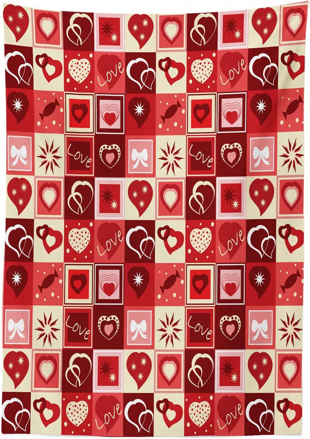 imageAmbesonne Valentines Day Tablecloth Valentines Day Themed Frames Pattern with Hearts Stars Love Lettering Rectangular Table Cover for Dining Room Kitchen Decor 60 X 84 Beige Coral