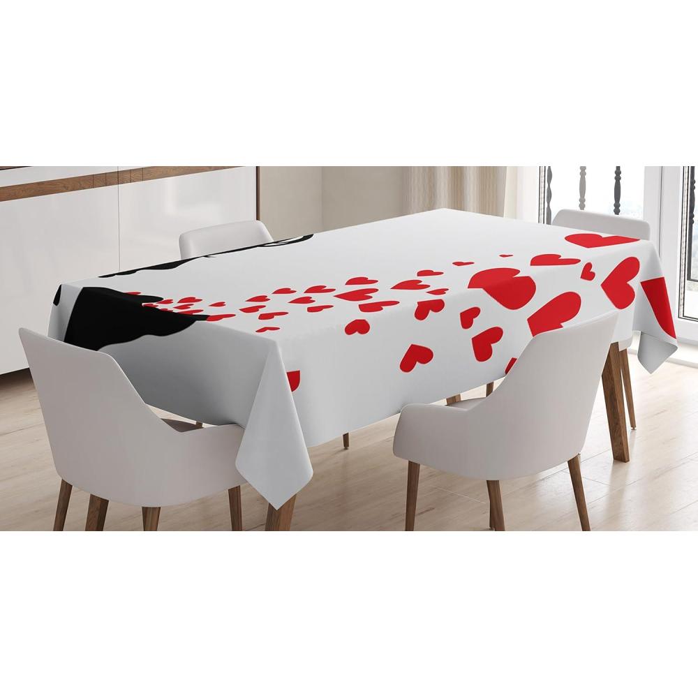 imageAmbesonne Kiss Tablecloth Girl Black Silhouette Blowing Red Hearts Romance Love Valentines Day Theme Dining Room Kitchen Rectangular Table Cover 52 X 70 Black White Red
