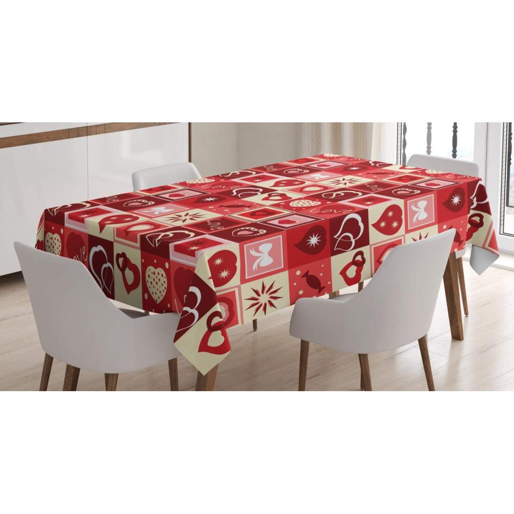 imageAmbesonne Valentines Day Tablecloth Valentines Day Themed Frames Pattern with Hearts Stars Love Lettering Rectangular Table Cover for Dining Room Kitchen Decor 60 X 84 Beige Coral
