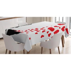 Ambesonne Kiss Tablecloth, Girl Black Silhouette Blowing Red Hearts Romance Love Valentines Day Theme, Dining Room Kitchen Rectangular Table Cover, 52″ X 70″, Black White Red