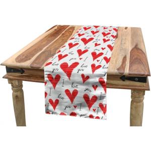 Ambesonne Love Table Runner, Hand Written I Love You Phrases Heart Valentines Day Inspiration, Dining Room Kitchen Rectangular Runner, 16″ X 72″, Vermilion Black White(Vermilion Black White)