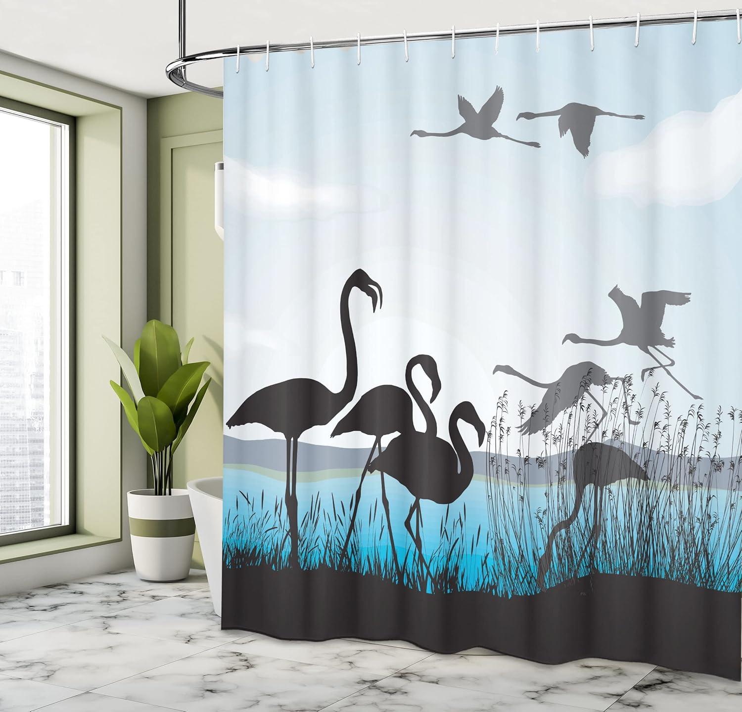 imageAmbesonne Floral Shower Curtain Curved Flower Leaf Ornate Blooming Branches Romantic Love Print Art Cloth Fabric Bathroom Decor Set with Hooks 69 W x 70 L Pale TanAqua Grey