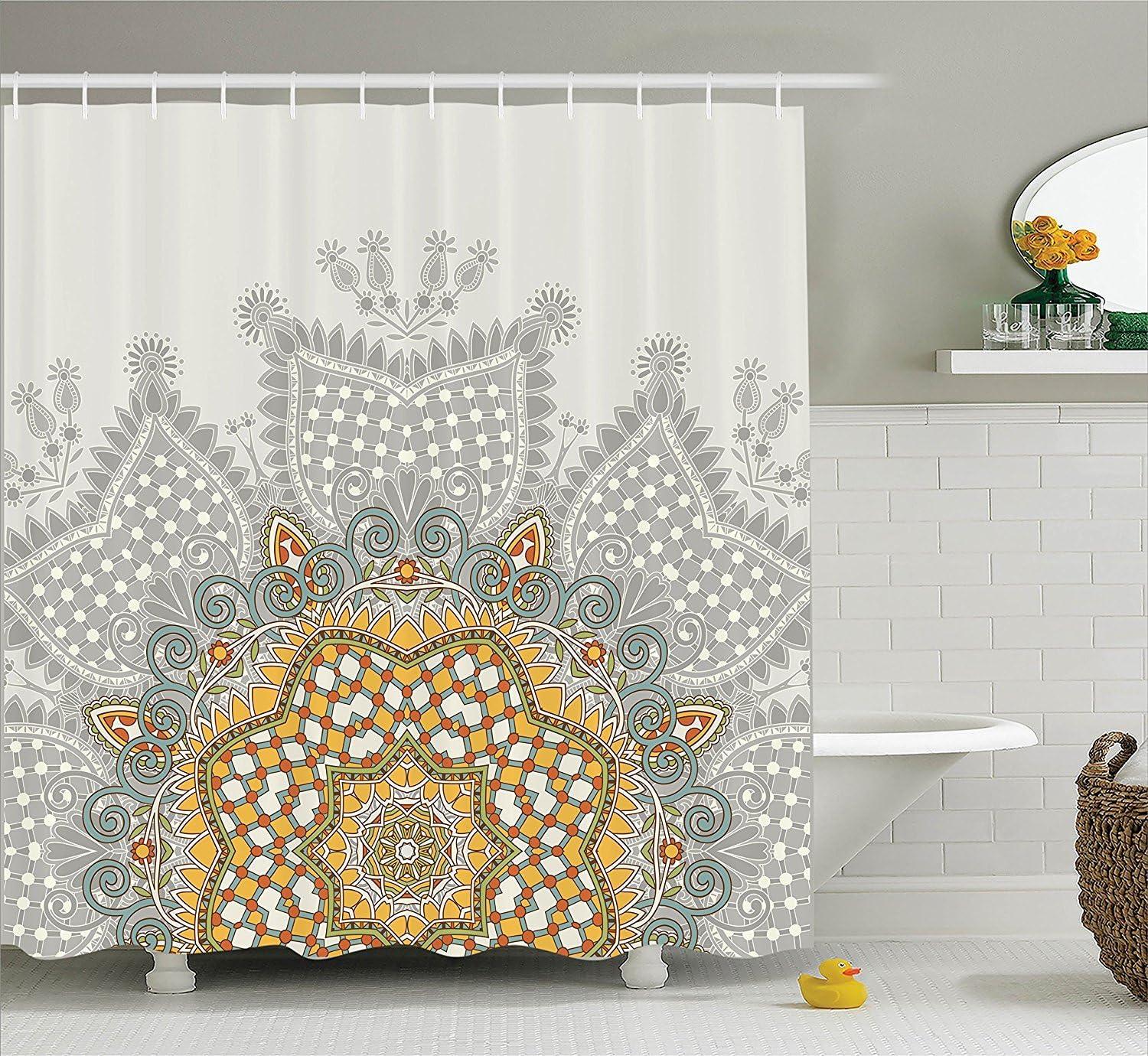 imageAmbesonne Floral Shower Curtain Curved Flower Leaf Ornate Blooming Branches Romantic Love Print Art Cloth Fabric Bathroom Decor Set with Hooks 69 W x 70 L Pale TanPale Taupe