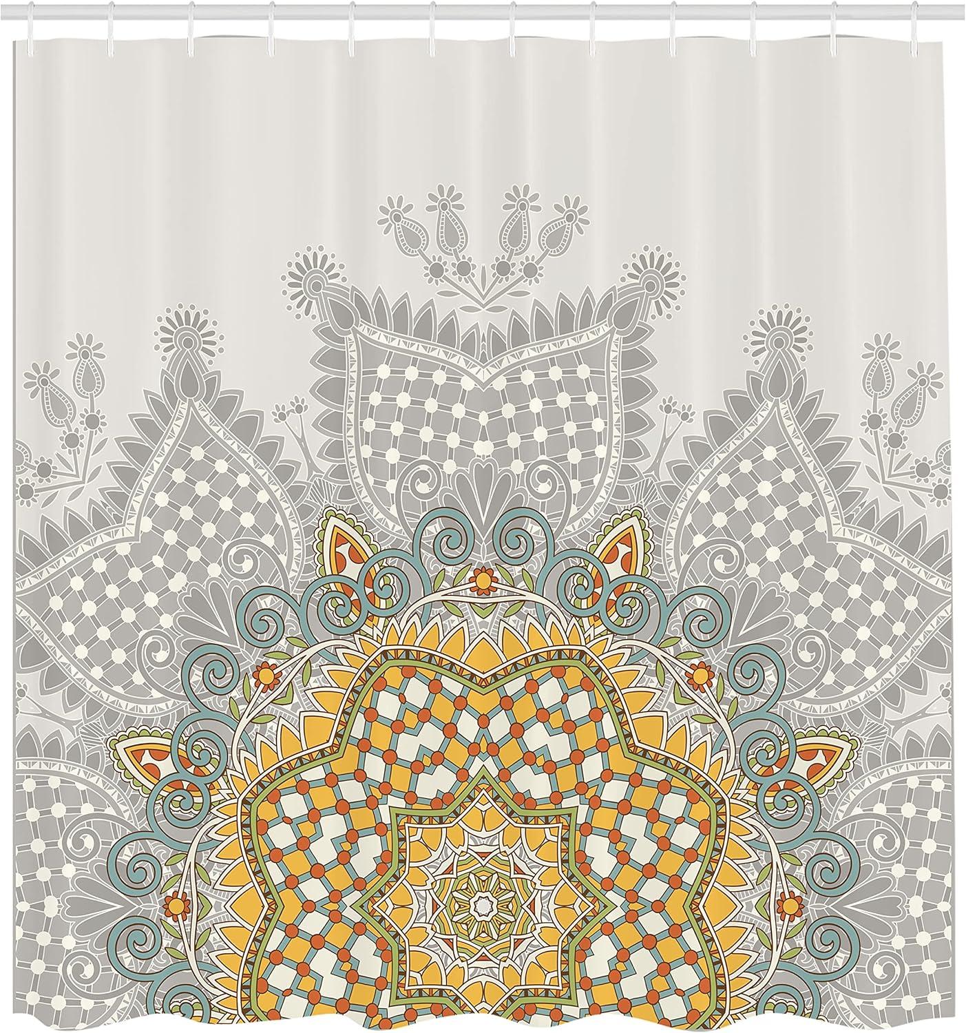 imageAmbesonne Floral Shower Curtain Curved Flower Leaf Ornate Blooming Branches Romantic Love Print Art Cloth Fabric Bathroom Decor Set with Hooks 69 W x 70 L Pale TanPale Taupe
