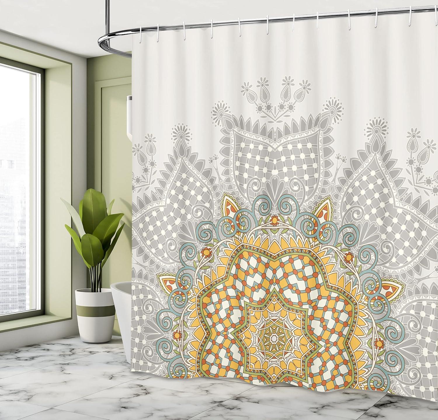 imageAmbesonne Floral Shower Curtain Curved Flower Leaf Ornate Blooming Branches Romantic Love Print Art Cloth Fabric Bathroom Decor Set with Hooks 69 W x 70 L Pale TanPale Taupe