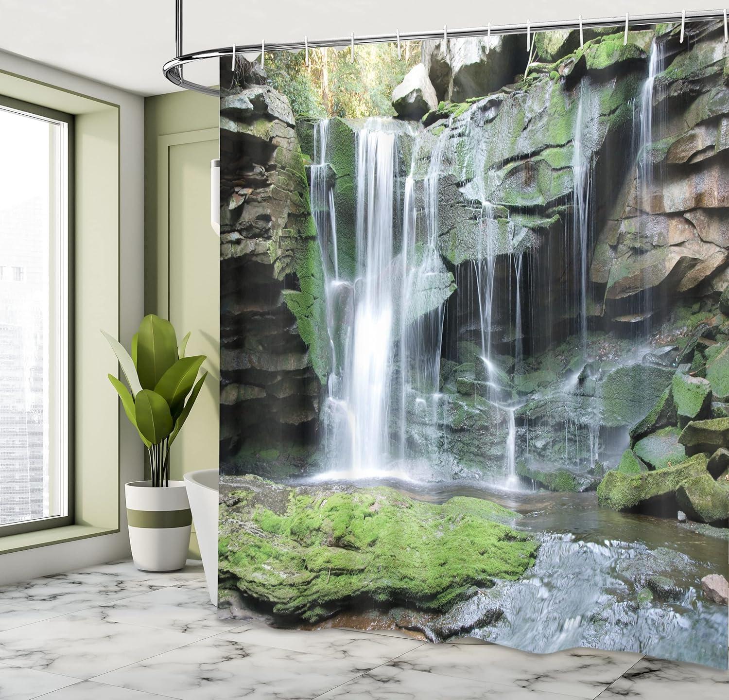 imageAmbesonne Floral Shower Curtain Curved Flower Leaf Ornate Blooming Branches Romantic Love Print Art Cloth Fabric Bathroom Decor Set with Hooks 69 W x 70 L Pale TanGreen Brown