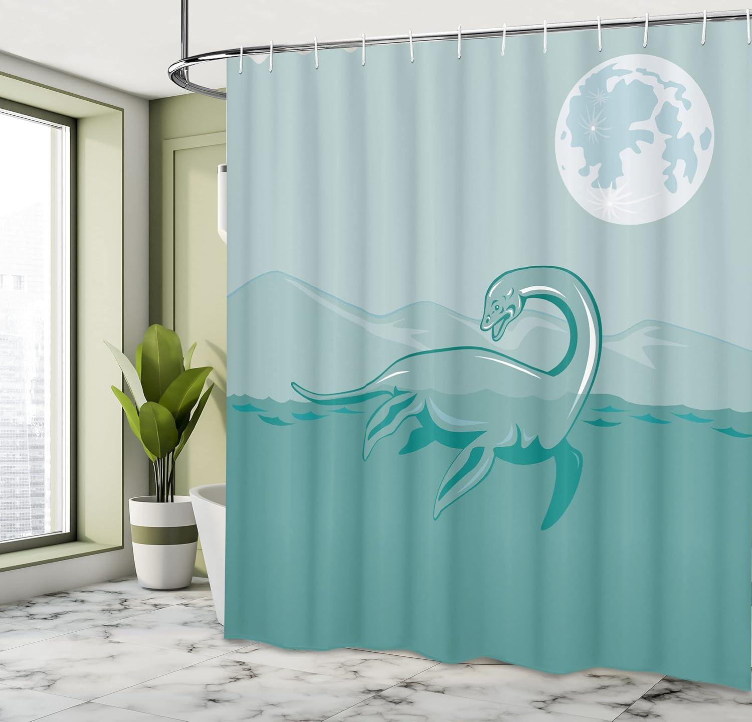 imageAmbesonne Floral Shower Curtain Curved Flower Leaf Ornate Blooming Branches Romantic Love Print Art Cloth Fabric Bathroom Decor Set with Hooks 69 W x 70 L Pale TanGreen Teal