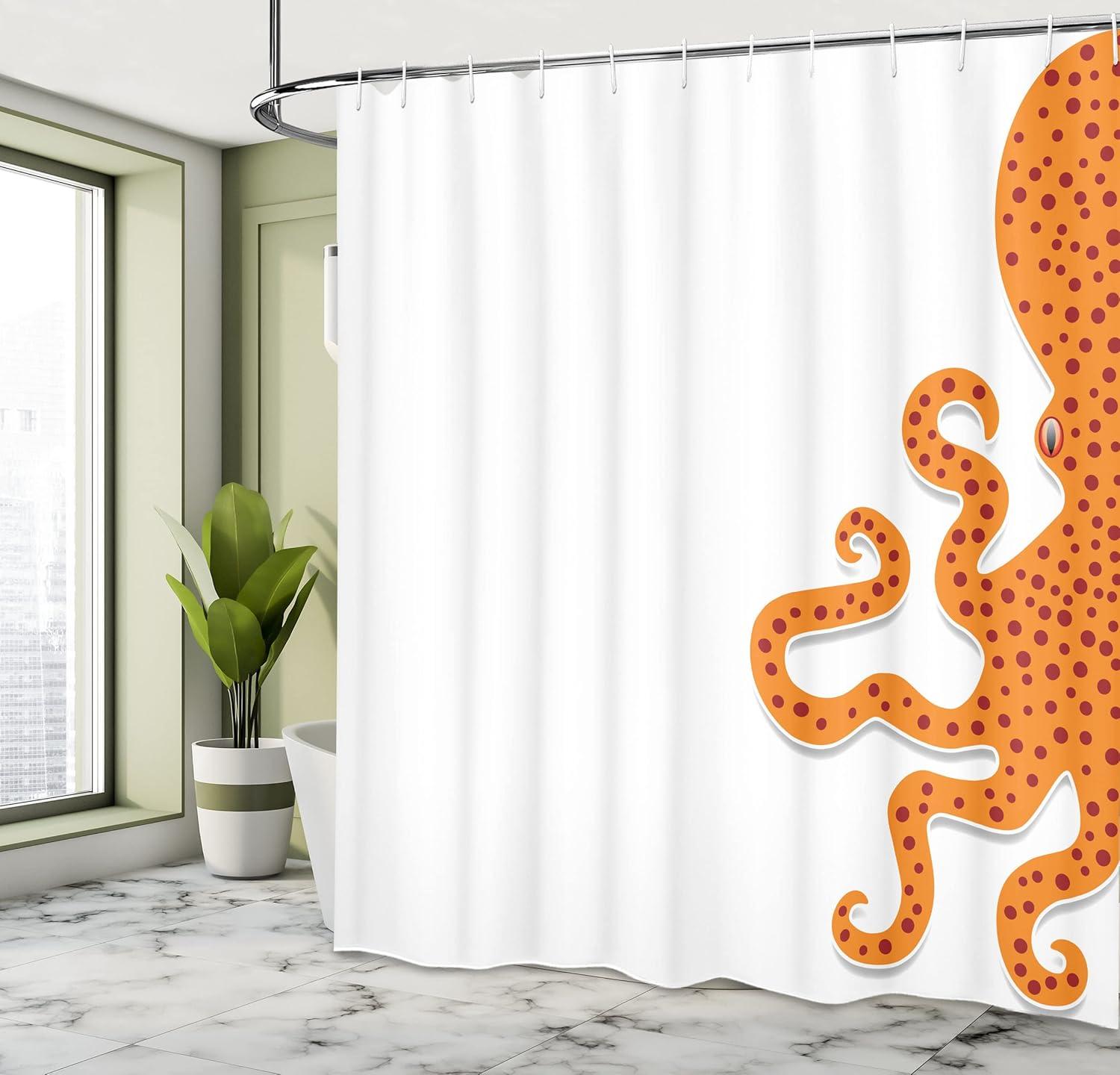 imageAmbesonne Floral Shower Curtain Curved Flower Leaf Ornate Blooming Branches Romantic Love Print Art Cloth Fabric Bathroom Decor Set with Hooks 69 W x 70 L Pale TanOrange White