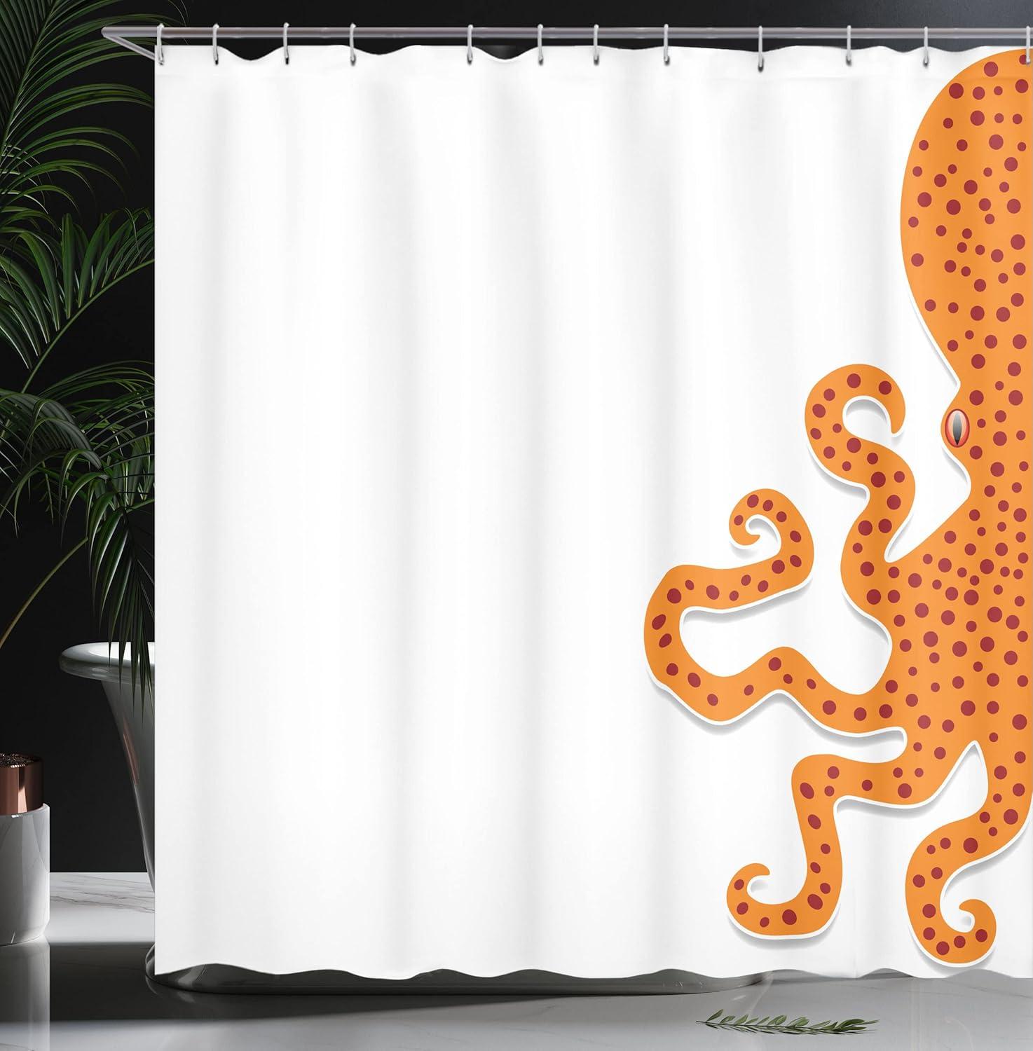 imageAmbesonne Floral Shower Curtain Curved Flower Leaf Ornate Blooming Branches Romantic Love Print Art Cloth Fabric Bathroom Decor Set with Hooks 69 W x 70 L Pale TanOrange White