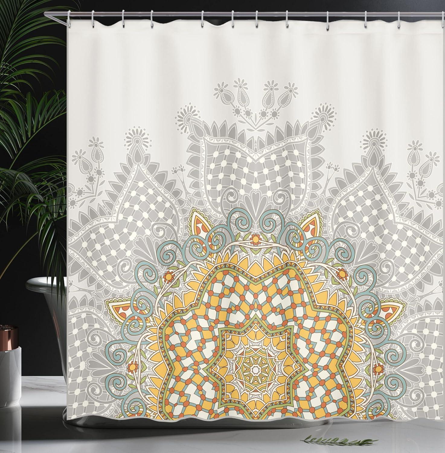 imageAmbesonne Floral Shower Curtain Curved Flower Leaf Ornate Blooming Branches Romantic Love Print Art Cloth Fabric Bathroom Decor Set with Hooks 69 W x 70 L Pale TanPale Taupe