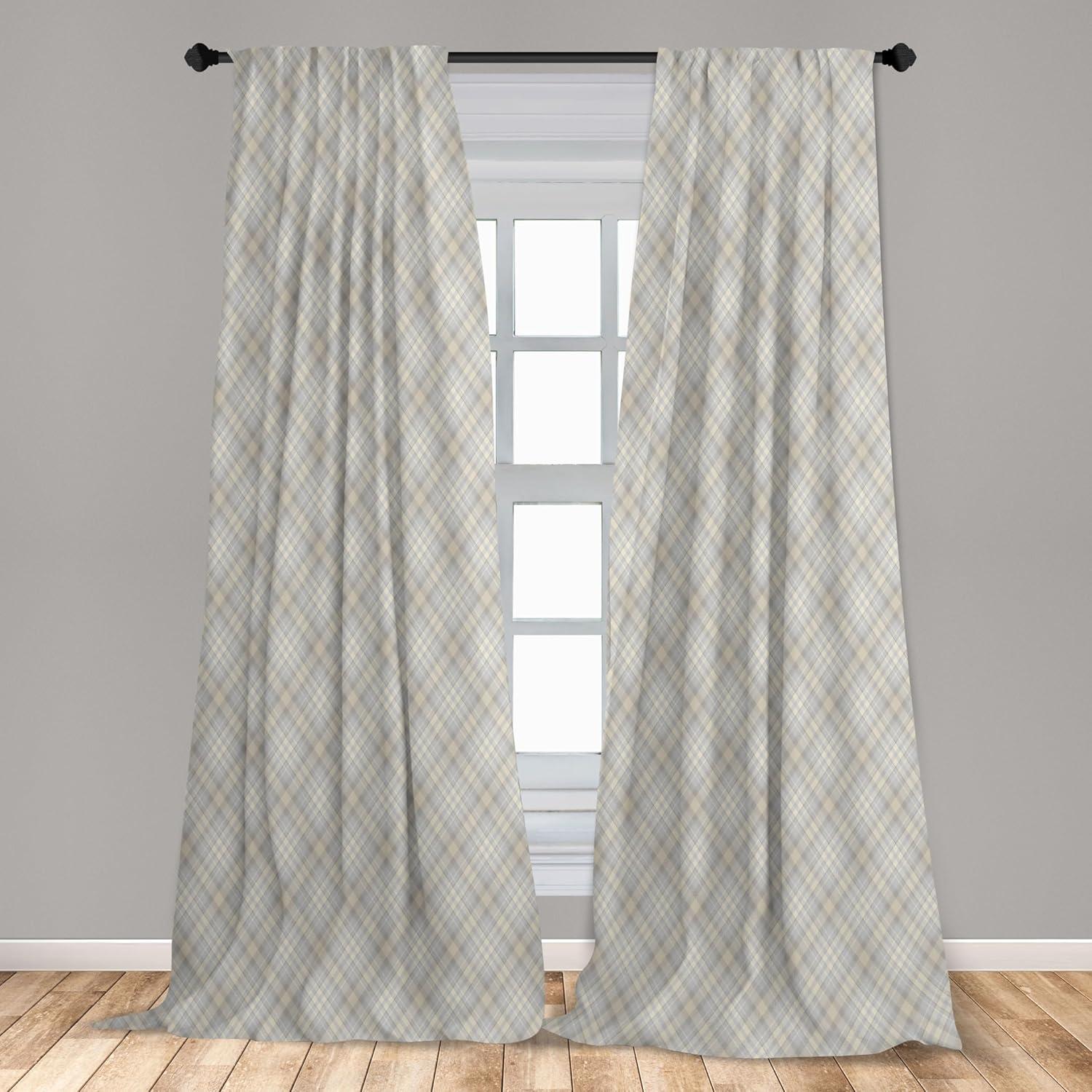 imageAmbesonne Grey Plaid Curtains Scandinavian Tartan Pattern Plain and Neutral Repeated Illustration Window Treatments 2 Panel Set for Living Room Bedroom Pair of 28 x 95 Pearl and EggshellPearl and Eggshell