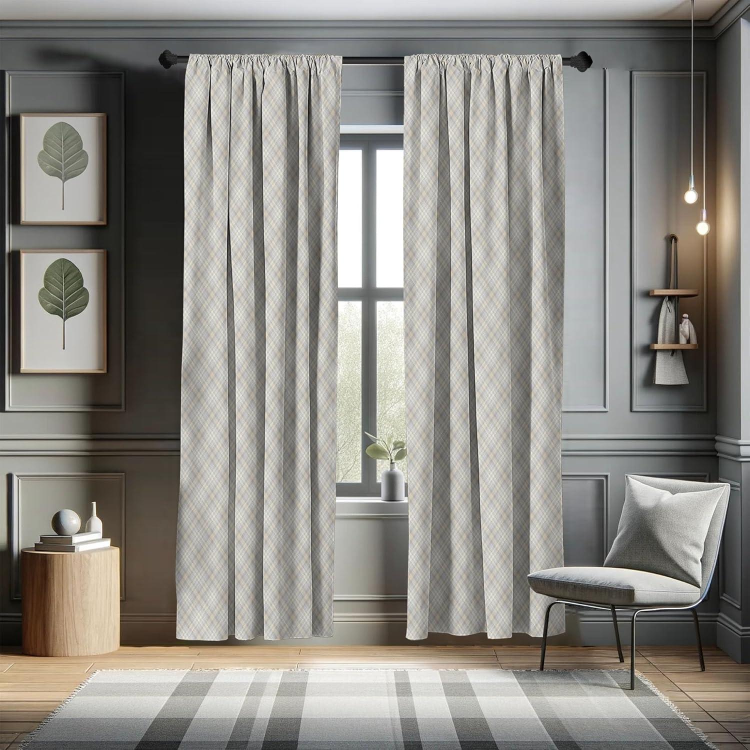 imageAmbesonne Grey Plaid Curtains Scandinavian Tartan Pattern Plain and Neutral Repeated Illustration Window Treatments 2 Panel Set for Living Room Bedroom Pair of 28 x 95 Pearl and EggshellPearl and Eggshell