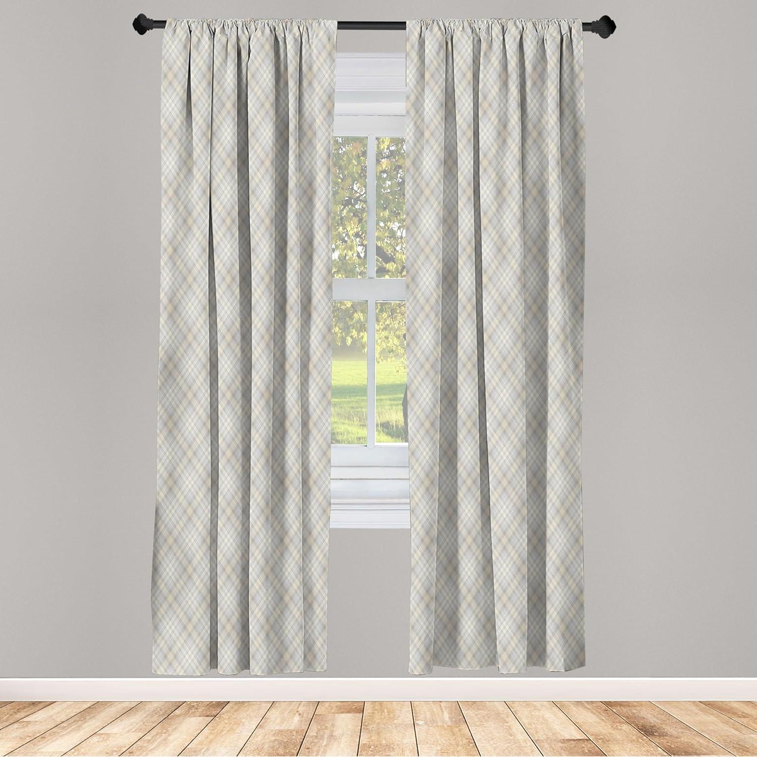imageAmbesonne Grey Plaid Curtains Scandinavian Tartan Pattern Plain and Neutral Repeated Illustration Window Treatments 2 Panel Set for Living Room Bedroom Pair of 28 x 95 Pearl and EggshellPearl and Eggshell
