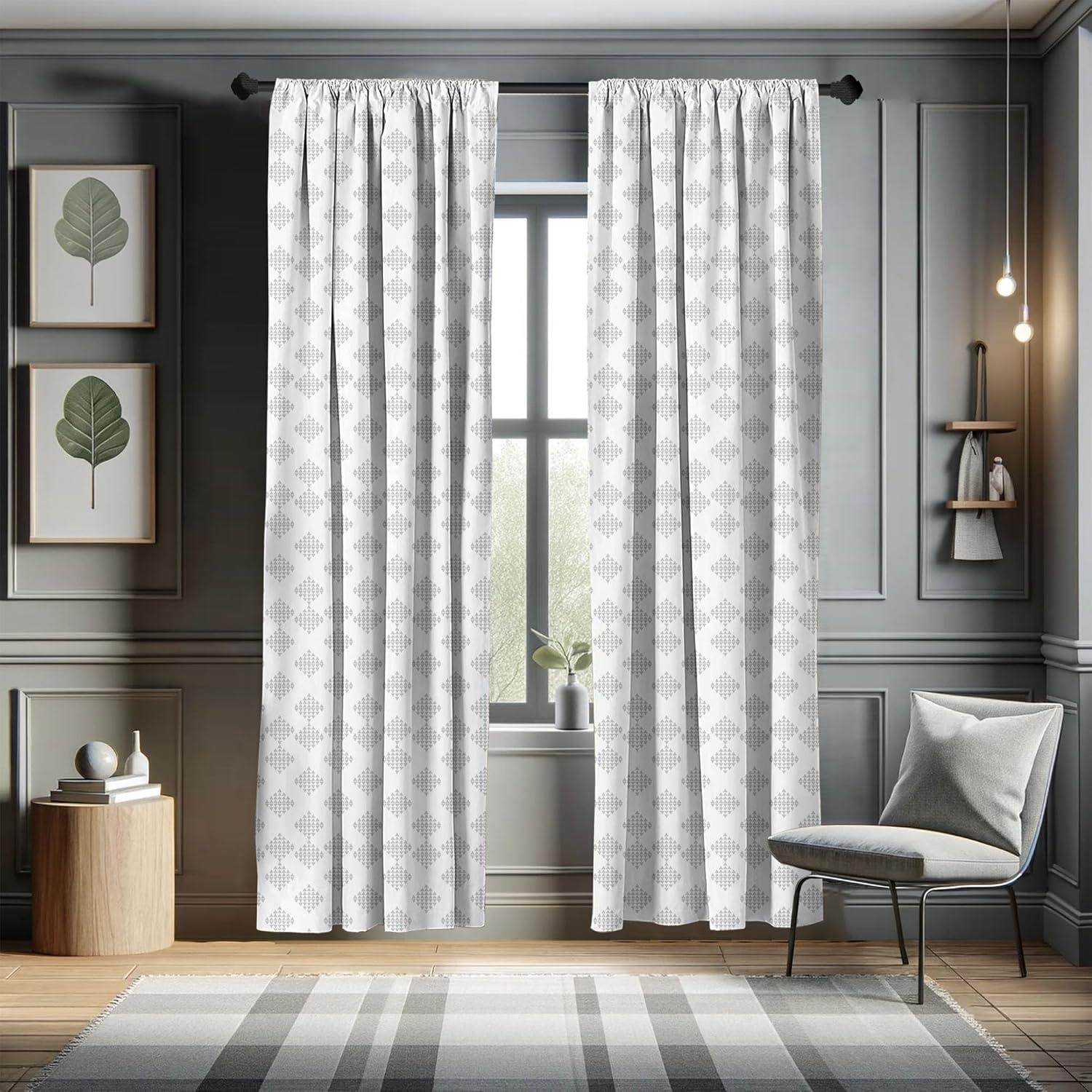 imageAmbesonne Mosaic Curtains Geometric Shapes Repetition in Contemporary Design Neutral Color Pattern Window Treatments 2 Panel Set for Living Room Bedroom Pair of 28 x 63 Pale Grey and WhitePale Grey and White
