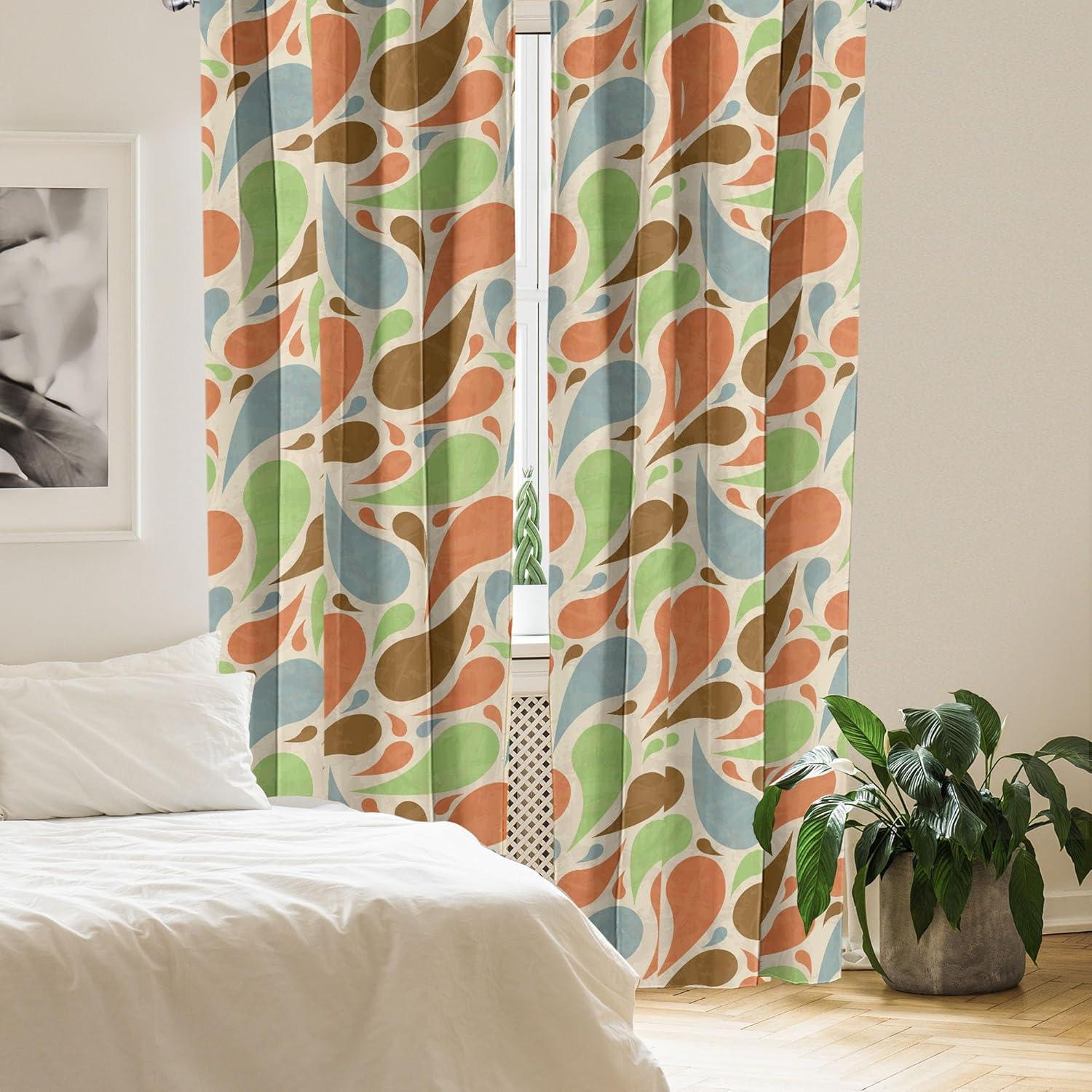 imageAmbesonne Neutral Boho Curtains Grunge Vibes Creamy Colored Forms Pattern Wild Nature Themed Print Window Treatments 2 Panel Set for Living Room Bedroom Pair of 28 x 63 Avocado Green EggshellBurnt Sienna Cadet Blue
