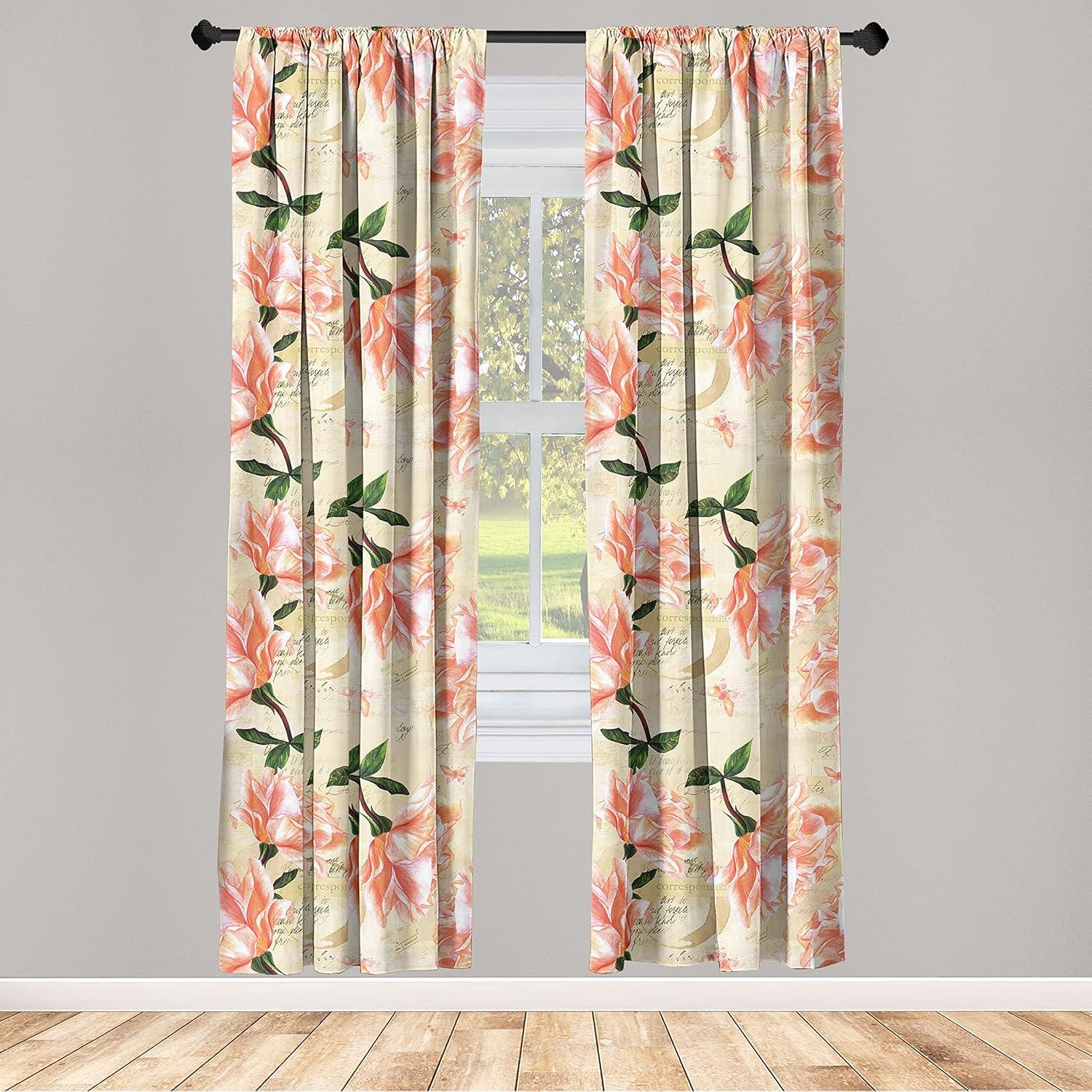 imageAmbesonne Neutral Boho Curtains Grunge Vibes Creamy Colored Forms Pattern Wild Nature Themed Print Window Treatments 2 Panel Set for Living Room Bedroom Pair of 28 x 63 Avocado Green EggshellBeige Coral and Green