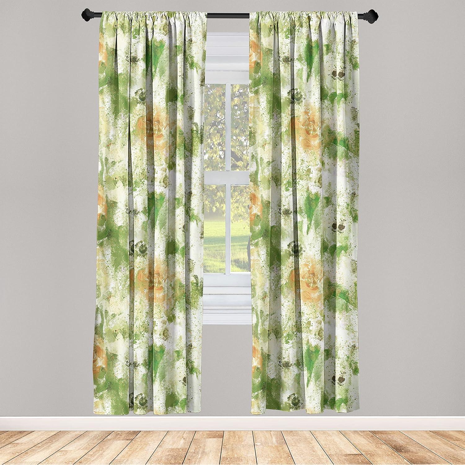 imageAmbesonne Neutral Boho Curtains Grunge Vibes Creamy Colored Forms Pattern Wild Nature Themed Print Window Treatments 2 Panel Set for Living Room Bedroom Pair of 28 x 63 Avocado Green EggshellOlive Green and Peach