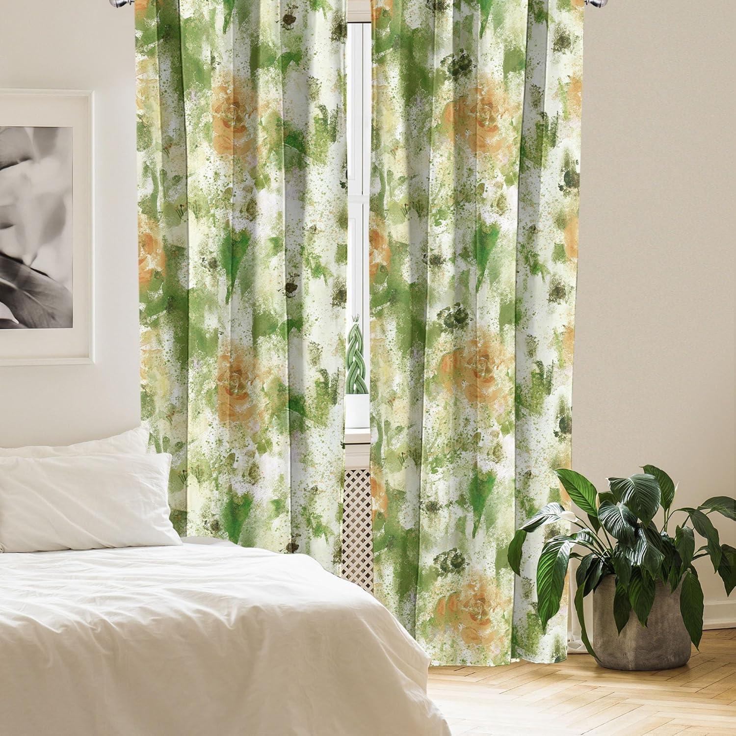 imageAmbesonne Neutral Boho Curtains Grunge Vibes Creamy Colored Forms Pattern Wild Nature Themed Print Window Treatments 2 Panel Set for Living Room Bedroom Pair of 28 x 63 Avocado Green EggshellOlive Green and Peach