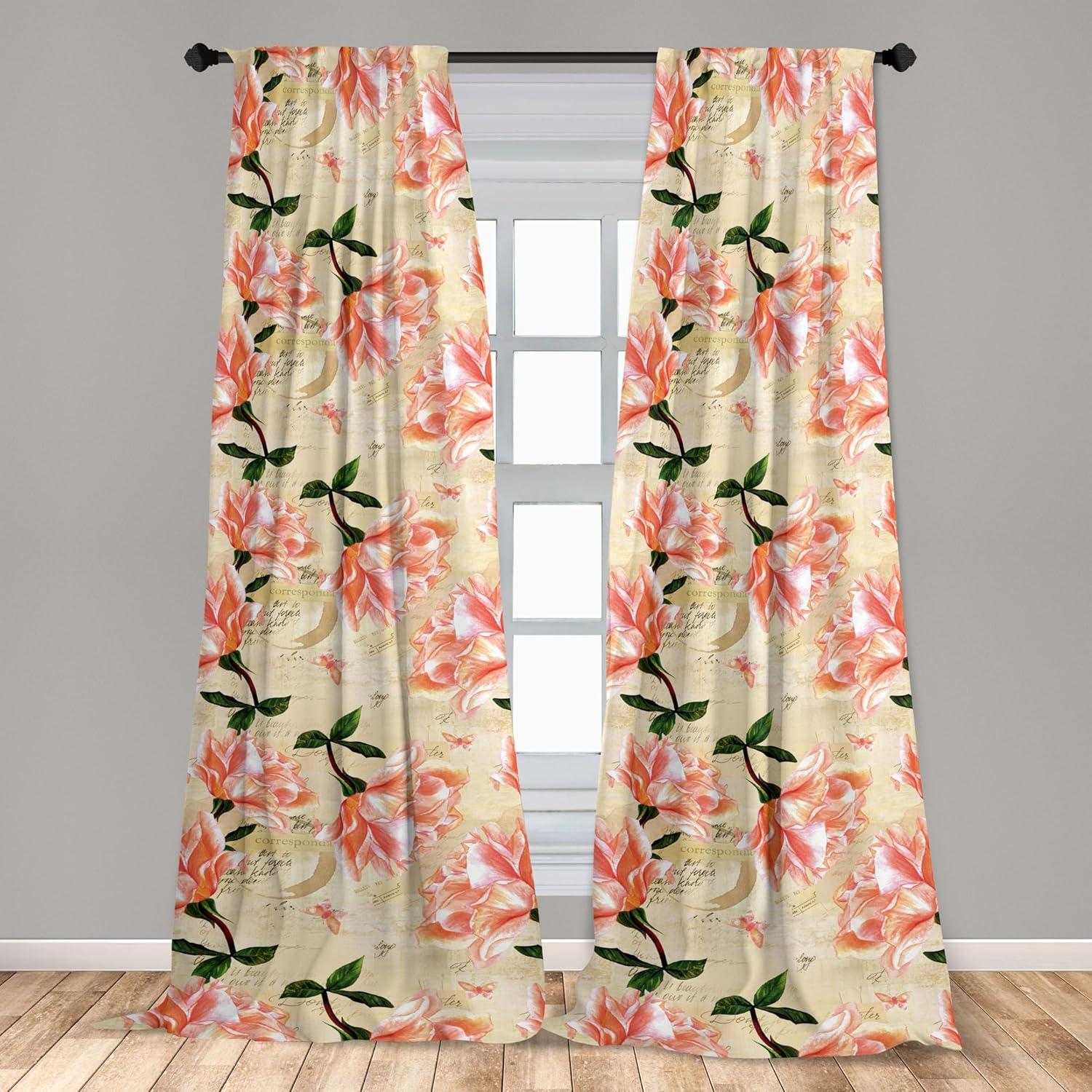 imageAmbesonne Neutral Boho Curtains Grunge Vibes Creamy Colored Forms Pattern Wild Nature Themed Print Window Treatments 2 Panel Set for Living Room Bedroom Pair of 28 x 63 Avocado Green EggshellBeige Coral and Green