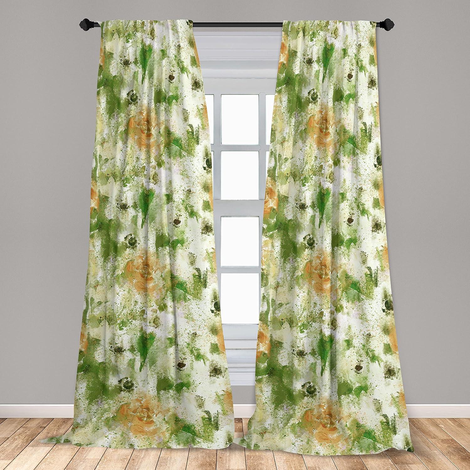 imageAmbesonne Neutral Boho Curtains Grunge Vibes Creamy Colored Forms Pattern Wild Nature Themed Print Window Treatments 2 Panel Set for Living Room Bedroom Pair of 28 x 63 Avocado Green EggshellOlive Green and Peach