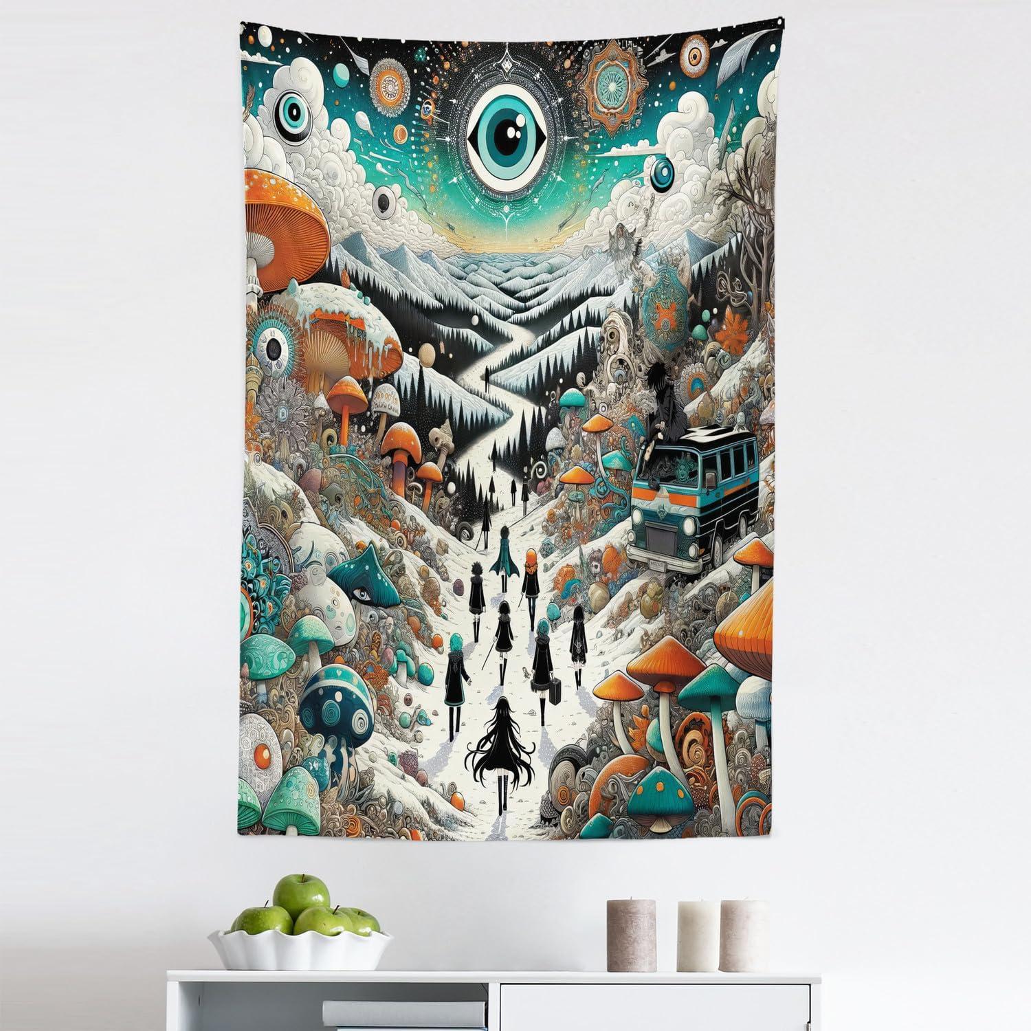 imageAmbesonne Retro Tapestry Angel Greek Muse on NeoClassic Pillars Relic Print Antique Neutral Toned Graphic Print Fabric Wall Hanging Decor for Bedroom Living Room Dorm 23 X 28 WhiteOrange Teal and Sepia