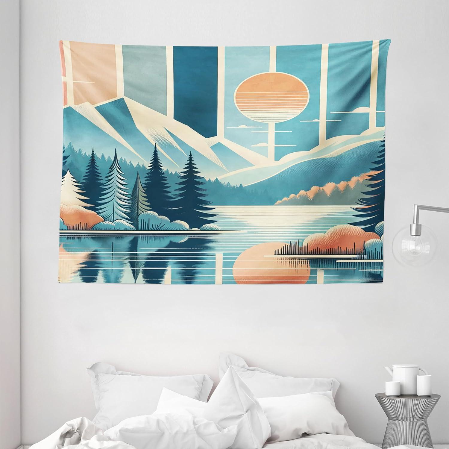 imageAmbesonne Retro Tapestry Angel Greek Muse on NeoClassic Pillars Relic Print Antique Neutral Toned Graphic Print Fabric Wall Hanging Decor for Bedroom Living Room Dorm 23 X 28 WhiteSea Blue Salmon