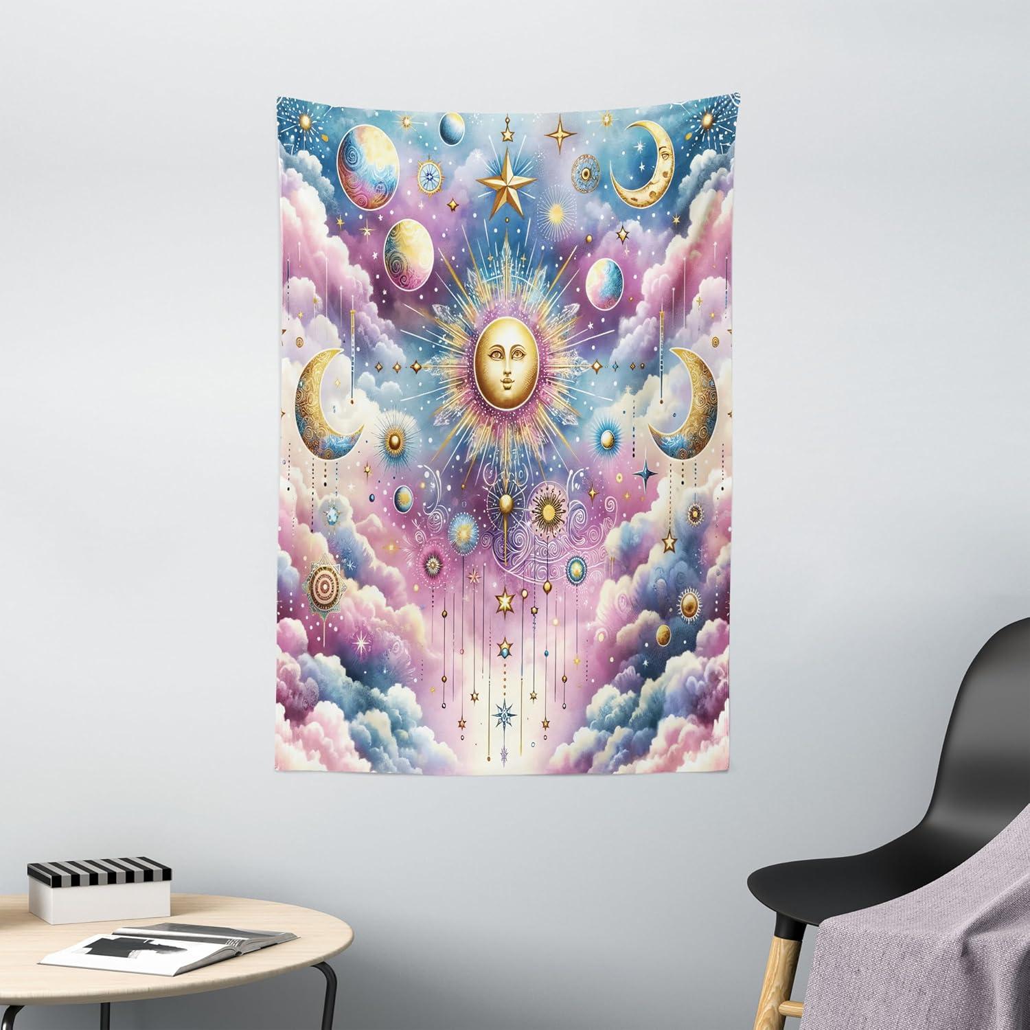 imageAmbesonne Retro Tapestry Angel Greek Muse on NeoClassic Pillars Relic Print Antique Neutral Toned Graphic Print Fabric Wall Hanging Decor for Bedroom Living Room Dorm 23 X 28 WhiteBlue Mustard Pale Purple