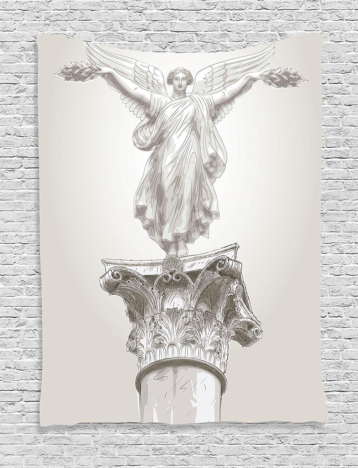 imageAmbesonne Retro Tapestry Angel Greek Muse on NeoClassic Pillars Relic Print Antique Neutral Toned Graphic Print Fabric Wall Hanging Decor for Bedroom Living Room Dorm 23 X 28 WhiteWhite Eggshell