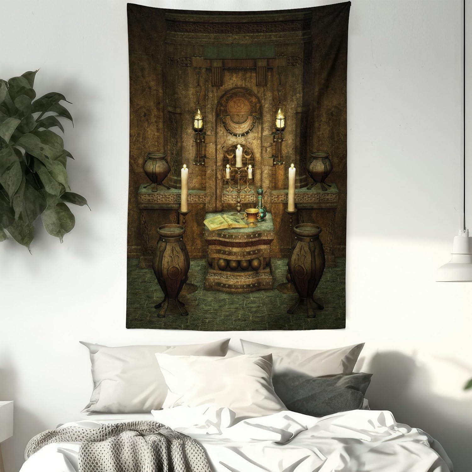 imageAmbesonne Retro Tapestry Angel Greek Muse on NeoClassic Pillars Relic Print Antique Neutral Toned Graphic Print Fabric Wall Hanging Decor for Bedroom Living Room Dorm 23 X 28 WhiteBrown