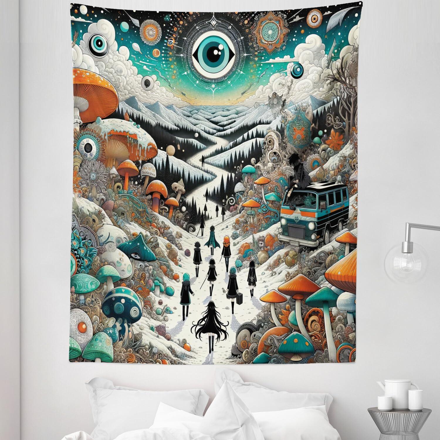 imageAmbesonne Retro Tapestry Angel Greek Muse on NeoClassic Pillars Relic Print Antique Neutral Toned Graphic Print Fabric Wall Hanging Decor for Bedroom Living Room Dorm 23 X 28 WhiteOrange Teal and Sepia