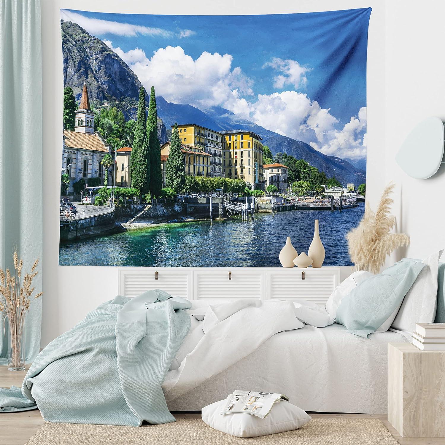 imageAmbesonne Retro Tapestry Angel Greek Muse on NeoClassic Pillars Relic Print Antique Neutral Toned Graphic Print Fabric Wall Hanging Decor for Bedroom Living Room Dorm 23 X 28 WhiteGreen Blue