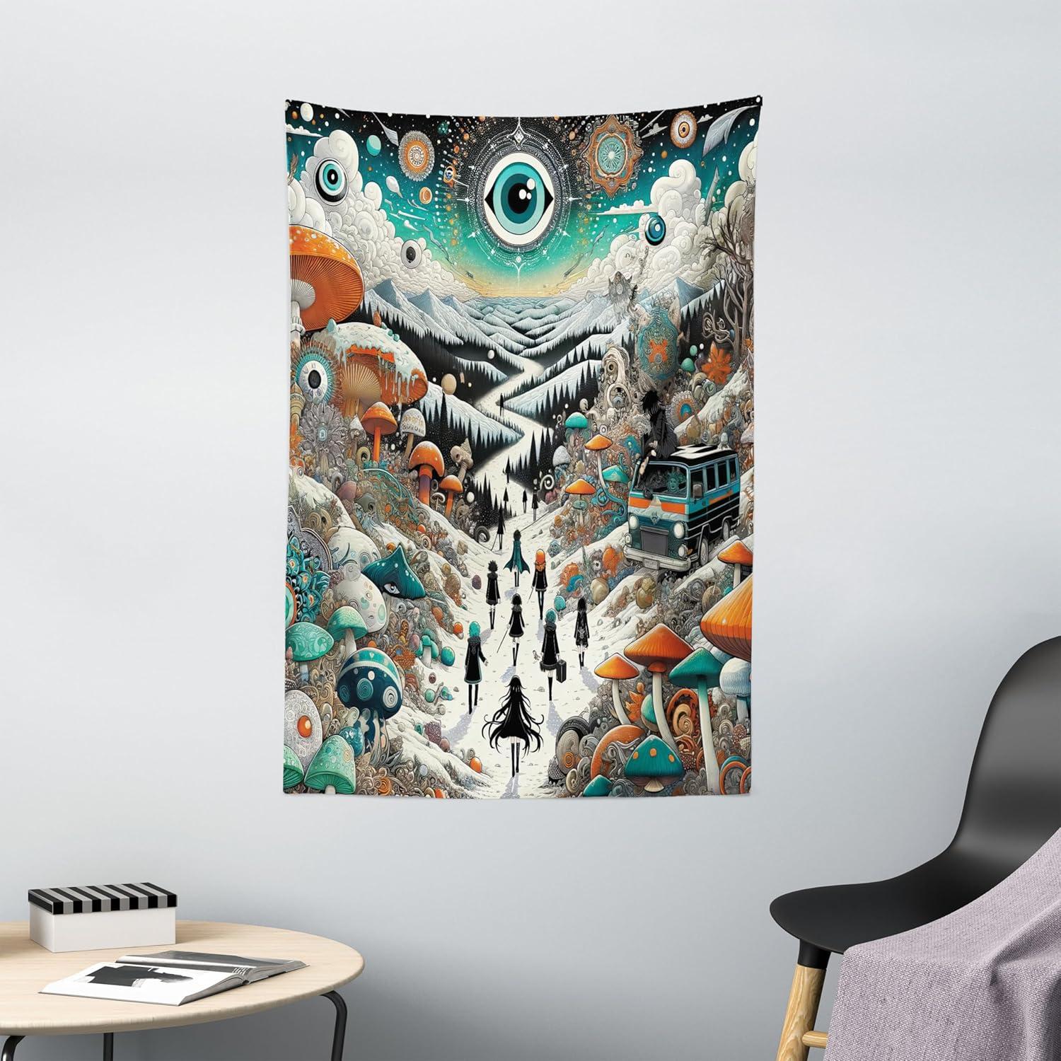 imageAmbesonne Retro Tapestry Angel Greek Muse on NeoClassic Pillars Relic Print Antique Neutral Toned Graphic Print Fabric Wall Hanging Decor for Bedroom Living Room Dorm 23 X 28 WhiteOrange Teal and Sepia